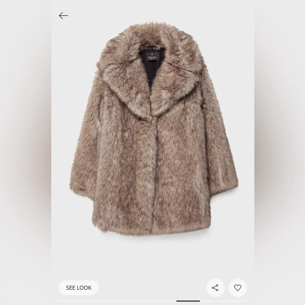 Stradivarius Plush Teddy Jacket in Brown - Picture 5 of 8